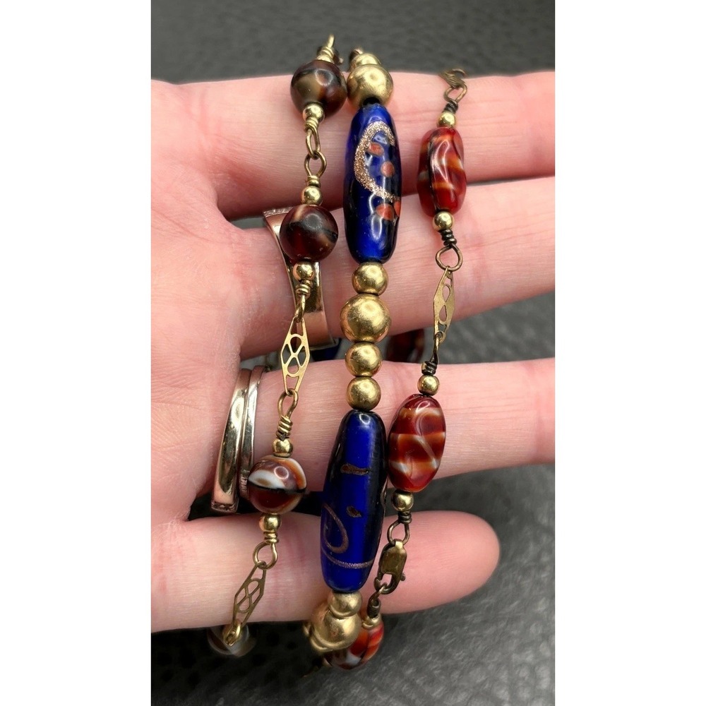 Vintage 14K Gold Filled Blue Red Glass Bead Stackable Bracelets